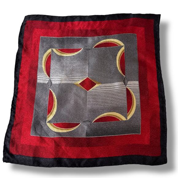 Black, Gray, and Red Silk 10" Square Hanky - Picture 1 of 2